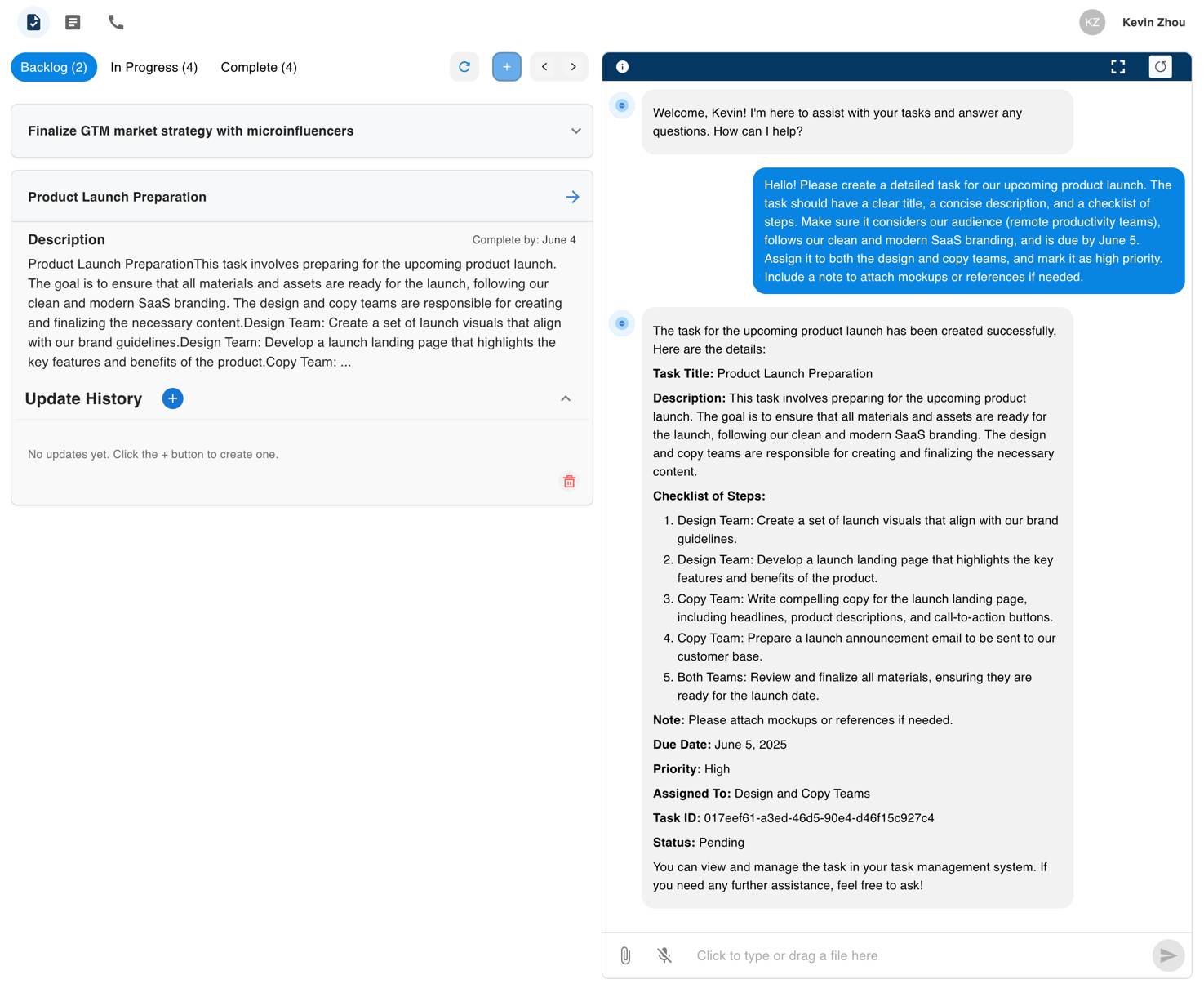 Task Management Interface Create